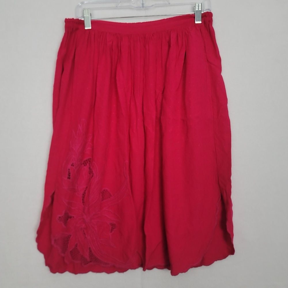 VTG One Size (Large) Hot Pink Knee Length Embroidery Feminine Skirt
